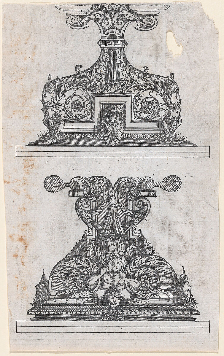 Two Table Designs, Jacques Androuet Du Cerceau (French, Paris 1510/12–1585 Annecy), Etching 