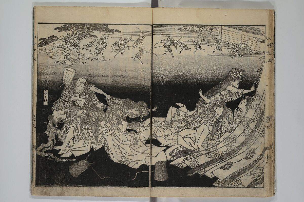 The Mountains of Husband and Wife (Onyo imoseyama) 阥阦妹背山, Katsushika Hokusai 葛飾北斎 (Japanese, Tokyo (Edo) 1760–1849 Tokyo (Edo)), Set of six woodblock printed books; ink on paper, Japan