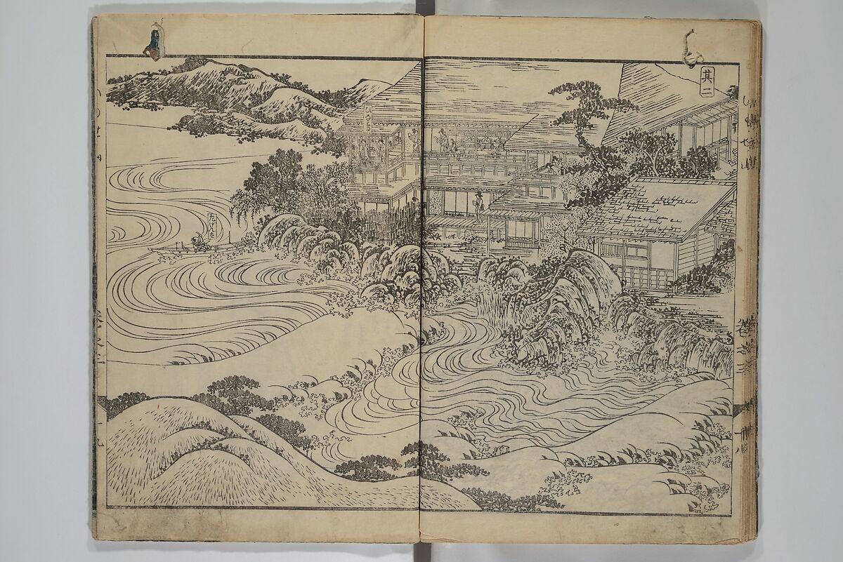 The Mountains of Husband and Wife (Onyo imoseyama) 阥阦妹背山, Katsushika Hokusai 葛飾北斎 (Japanese, Tokyo (Edo) 1760–1849 Tokyo (Edo)), Set of six woodblock printed books; ink on paper, Japan