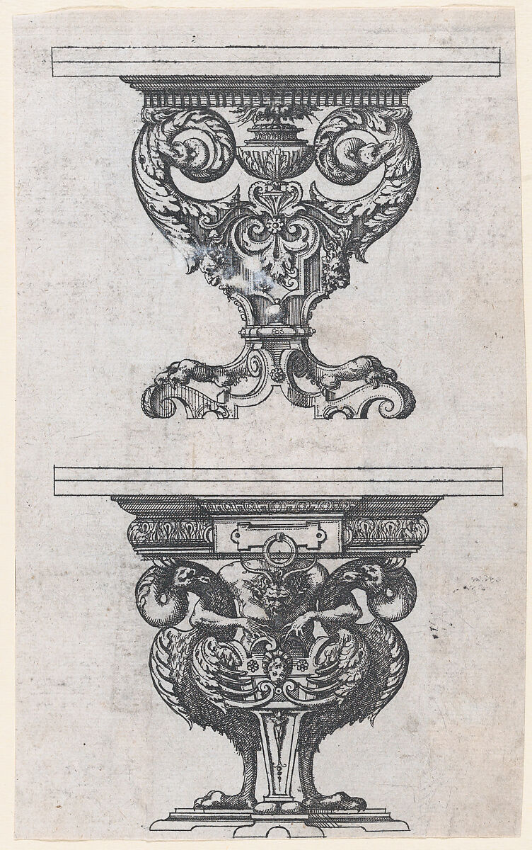 Two Table Designs, Jacques Androuet Du Cerceau (French, Paris 1510/12–1585 Annecy), Etching 