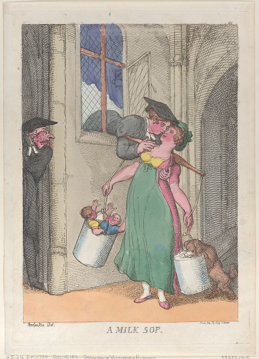 A Milk Sop, Thomas Rowlandson (British, London 1757–1827 London), Hand-colored etching 