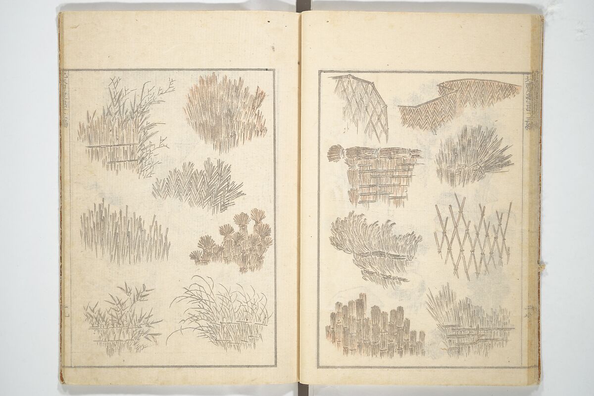 Transmitting the Spirit, Revealing the Form of Things, Volume 1 to 15 of Hokusai Sketchbooks (Denshin kaishu: Hokusai manga, shohen–jugohen) 伝神開手北斎漫画 初編-十五編, Katsushika Hokusai 葛飾北斎 (Japanese, Tokyo (Edo) 1760–1849 Tokyo (Edo)), Set of fifteen woodblock printed books; ink and color on paper, Japan