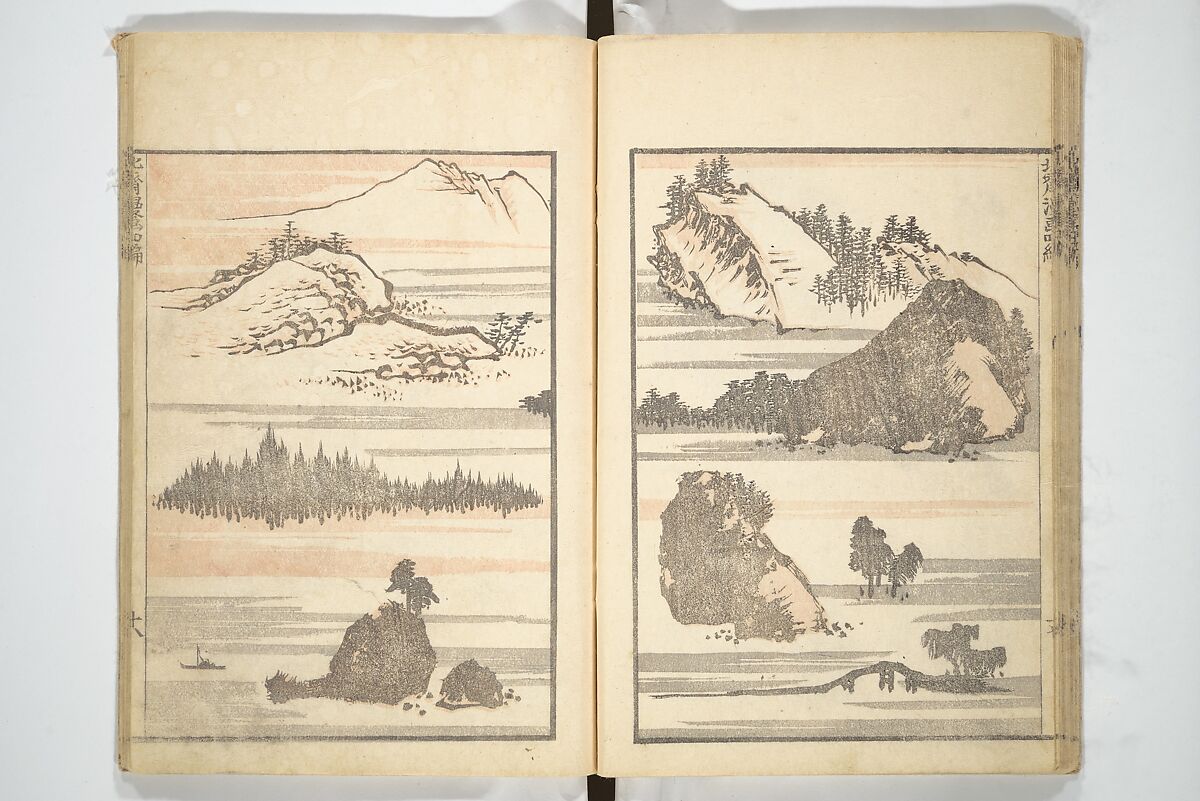 Transmitting the Spirit, Revealing the Form of Things, Volume 1 to 15 of Hokusai Sketchbooks (Denshin kaishu: Hokusai manga, shohen–jugohen) 伝神開手北斎漫画 初編-十五編, Katsushika Hokusai 葛飾北斎 (Japanese, Tokyo (Edo) 1760–1849 Tokyo (Edo)), Set of fifteen woodblock printed books; ink and color on paper, Japan