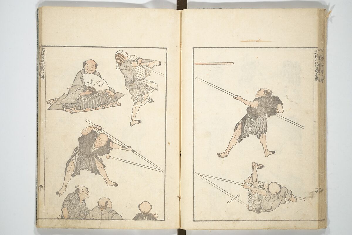 Transmitting the Spirit, Revealing the Form of Things, Volume 1 to 15 of Hokusai Sketchbooks (Denshin kaishu: Hokusai manga, shohen–jugohen) 伝神開手北斎漫画 初編-十五編, Katsushika Hokusai 葛飾北斎 (Japanese, Tokyo (Edo) 1760–1849 Tokyo (Edo)), Set of fifteen woodblock printed books; ink and color on paper, Japan