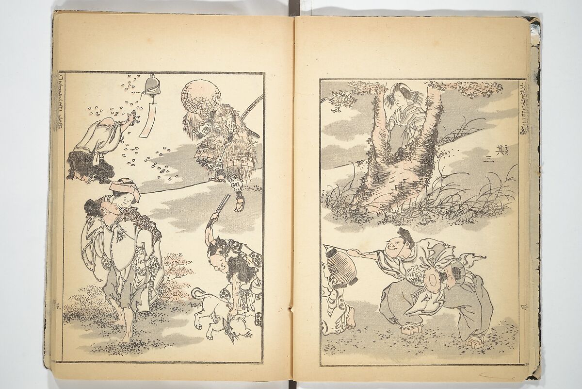 Transmitting the Spirit, Revealing the Form of Things, Volume 1 to 15 of Hokusai Sketchbooks (Denshin kaishu: Hokusai manga, shohen–jugohen) 伝神開手北斎漫画 初編-十五編, Katsushika Hokusai 葛飾北斎 (Japanese, Tokyo (Edo) 1760–1849 Tokyo (Edo)), Set of fifteen woodblock printed books; ink and color on paper, Japan