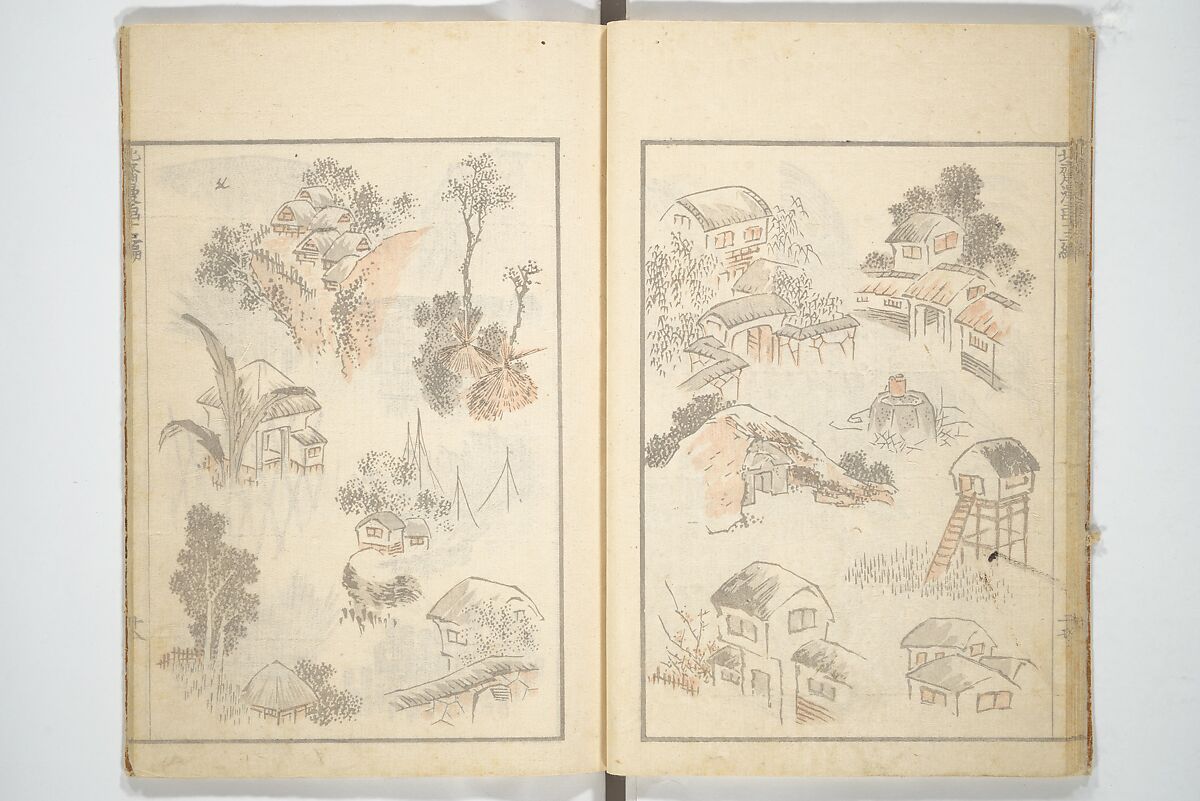 Transmitting the Spirit, Revealing the Form of Things, Volume 1 to 15 of Hokusai Sketchbooks (Denshin kaishu: Hokusai manga, shohen–jugohen) 伝神開手北斎漫画 初編-十五編, Katsushika Hokusai 葛飾北斎 (Japanese, Tokyo (Edo) 1760–1849 Tokyo (Edo)), Set of fifteen woodblock printed books; ink and color on paper, Japan