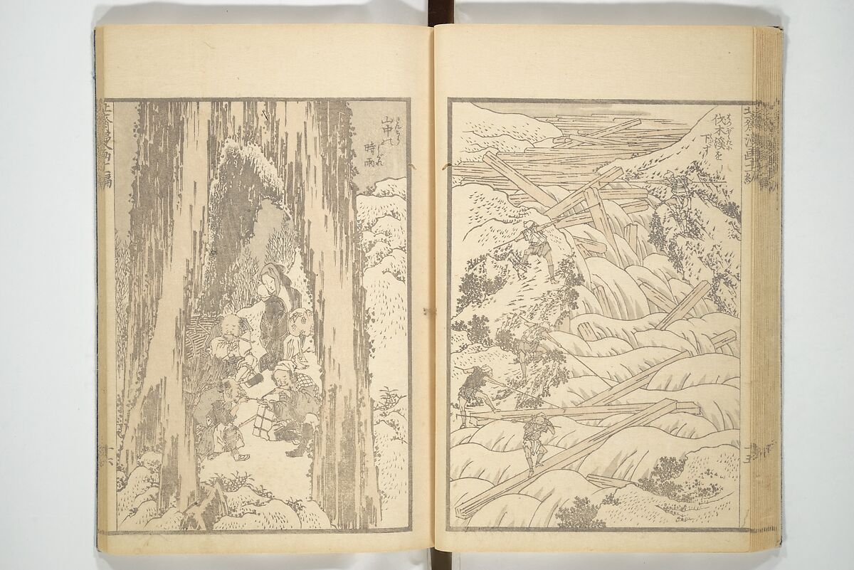 Transmitting the Spirit, Revealing the Form of Things, Volume 1 to 15 of Hokusai Sketchbooks (Denshin kaishu: Hokusai manga, shohen–jugohen) 伝神開手北斎漫画 初編-十五編, Katsushika Hokusai 葛飾北斎 (Japanese, Tokyo (Edo) 1760–1849 Tokyo (Edo)), Set of fifteen woodblock printed books; ink and color on paper, Japan