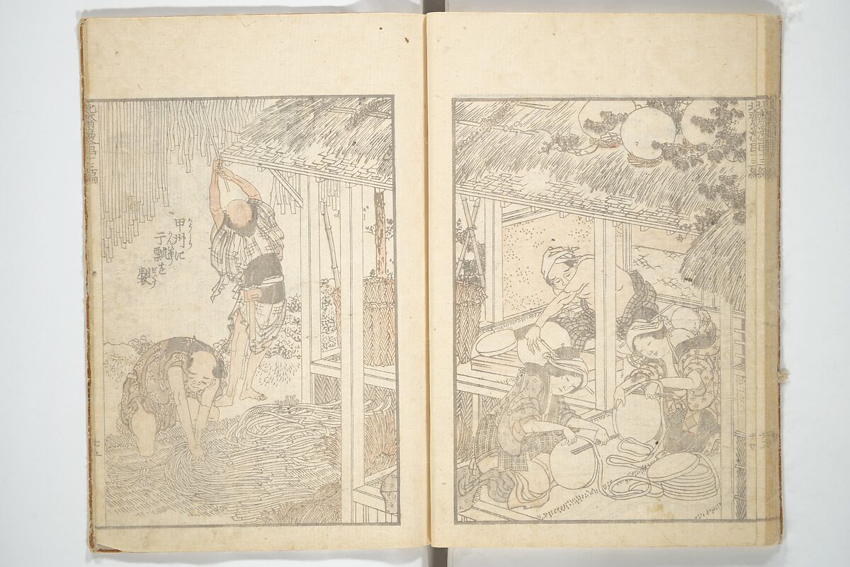 Transmitting the Spirit, Revealing the Form of Things, Volume 1 to 15 of Hokusai Sketchbooks (Denshin kaishu: Hokusai manga, shohen–jugohen) 伝神開手北斎漫画 初編-十五編, Katsushika Hokusai 葛飾北斎 (Japanese, Tokyo (Edo) 1760–1849 Tokyo (Edo)), Set of fifteen woodblock printed books; ink and color on paper, Japan