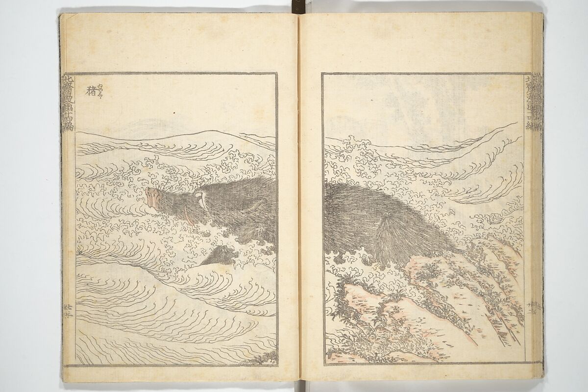 Transmitting the Spirit, Revealing the Form of Things, Volume 1 to 15 of Hokusai Sketchbooks (Denshin kaishu: Hokusai manga, shohen–jugohen) 伝神開手北斎漫画 初編-十五編, Katsushika Hokusai 葛飾北斎 (Japanese, Tokyo (Edo) 1760–1849 Tokyo (Edo)), Set of fifteen woodblock printed books; ink and color on paper, Japan