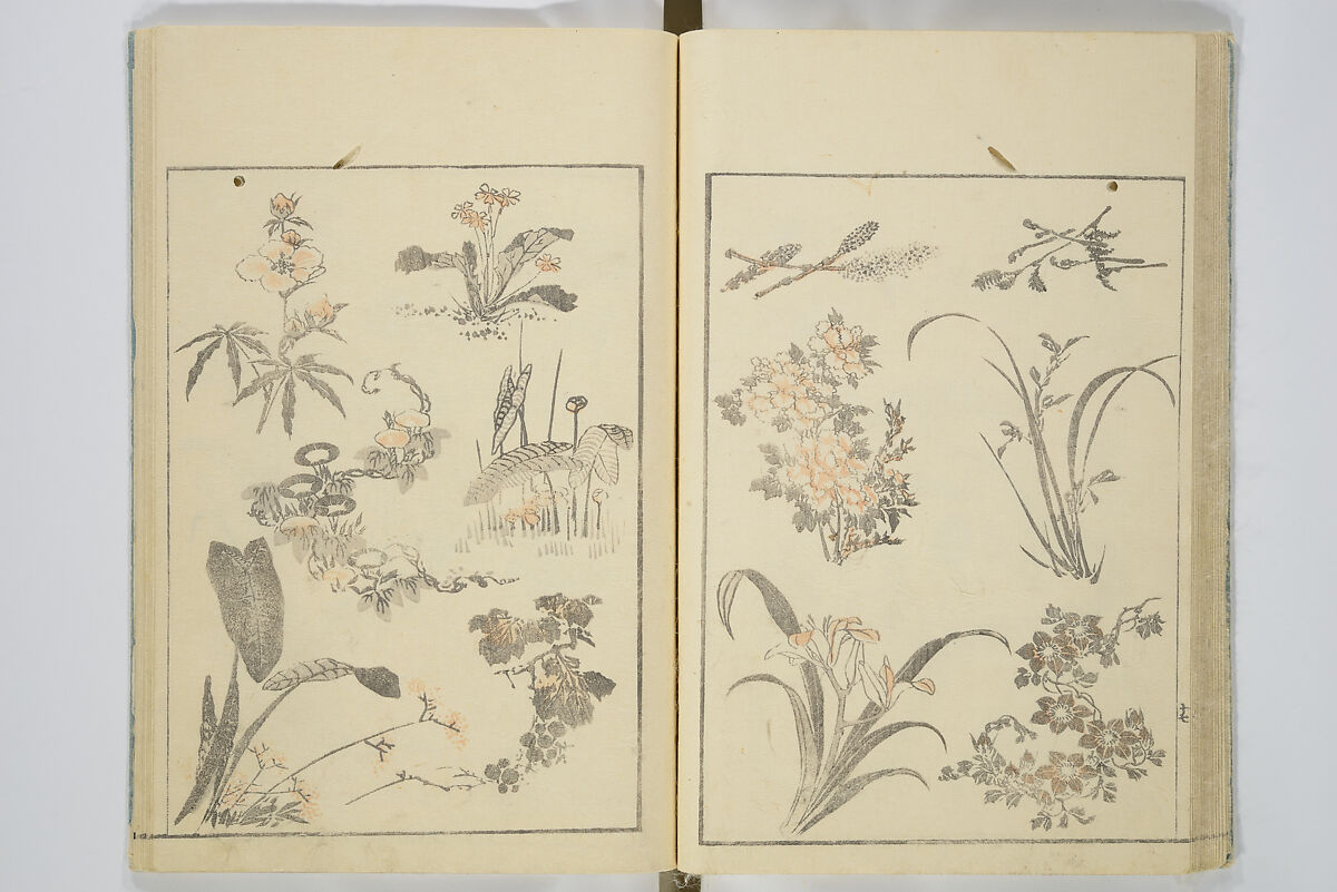 Transmitting the Spirit, Revealing the Form of Things, Volume 1 to 15 of Hokusai Sketchbooks (Denshin kaishu: Hokusai manga, shohen–jugohen) 伝神開手北斎漫画 初編-十五編, Katsushika Hokusai 葛飾北斎 (Japanese, Tokyo (Edo) 1760–1849 Tokyo (Edo)), Set of fifteen woodblock printed books; ink and color on paper, Japan