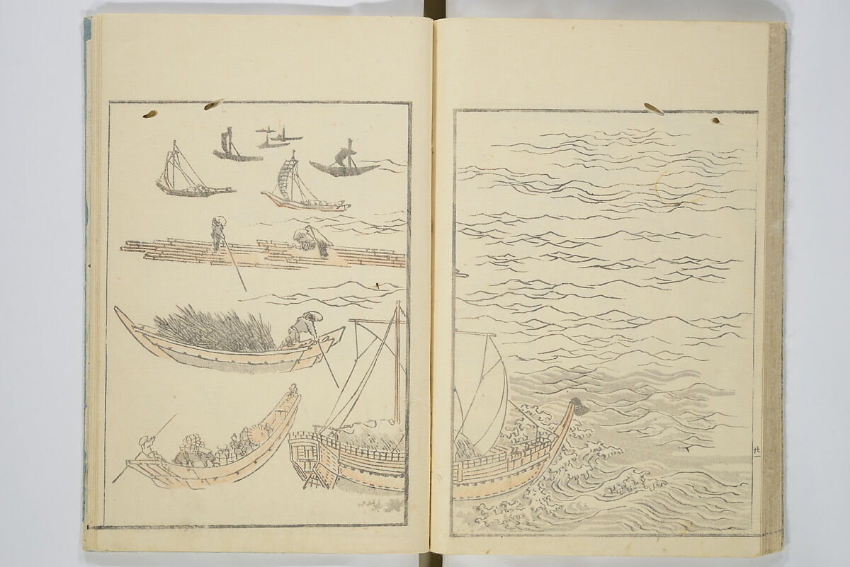 Transmitting the Spirit, Revealing the Form of Things, Volume 1 to 15 of Hokusai Sketchbooks (Denshin kaishu: Hokusai manga, shohen–jugohen) 伝神開手北斎漫画 初編-十五編, Katsushika Hokusai 葛飾北斎 (Japanese, Tokyo (Edo) 1760–1849 Tokyo (Edo)), Set of fifteen woodblock printed books; ink and color on paper, Japan