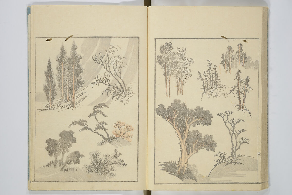 Transmitting the Spirit, Revealing the Form of Things, Volume 1 to 15 of Hokusai Sketchbooks (Denshin kaishu: Hokusai manga, shohen–jugohen) 伝神開手北斎漫画 初編-十五編, Katsushika Hokusai 葛飾北斎 (Japanese, Tokyo (Edo) 1760–1849 Tokyo (Edo)), Set of fifteen woodblock printed books; ink and color on paper, Japan