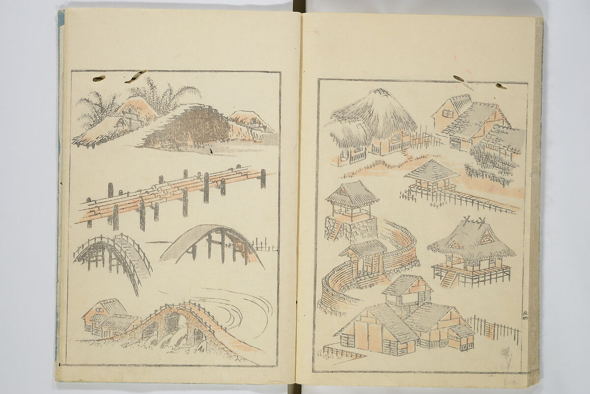 Transmitting the Spirit, Revealing the Form of Things, Volume 1 to 15 of Hokusai Sketchbooks (Denshin kaishu: Hokusai manga, shohen–jugohen) 伝神開手北斎漫画 初編-十五編, Katsushika Hokusai 葛飾北斎 (Japanese, Tokyo (Edo) 1760–1849 Tokyo (Edo)), Set of fifteen woodblock printed books; ink and color on paper, Japan