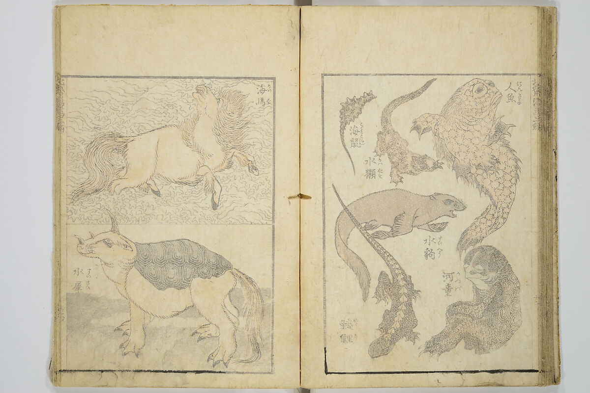 Transmitting the Spirit, Revealing the Form of Things, Volume 1 to 15 of Hokusai Sketchbooks (Denshin kaishu: Hokusai manga, shohen–jugohen) 伝神開手北斎漫画 初編-十五編, Katsushika Hokusai 葛飾北斎 (Japanese, Tokyo (Edo) 1760–1849 Tokyo (Edo)), Set of fifteen woodblock printed books; ink and color on paper, Japan