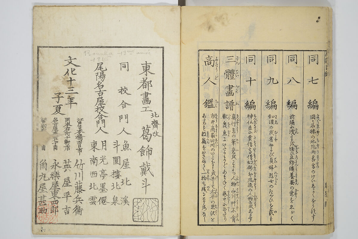 Transmitting the Spirit, Revealing the Form of Things, Volume 1 to 15 of Hokusai Sketchbooks (Denshin kaishu: Hokusai manga, shohen–jugohen) 伝神開手北斎漫画 初編-十五編, Katsushika Hokusai 葛飾北斎 (Japanese, Tokyo (Edo) 1760–1849 Tokyo (Edo)), Set of fifteen woodblock printed books; ink and color on paper, Japan
