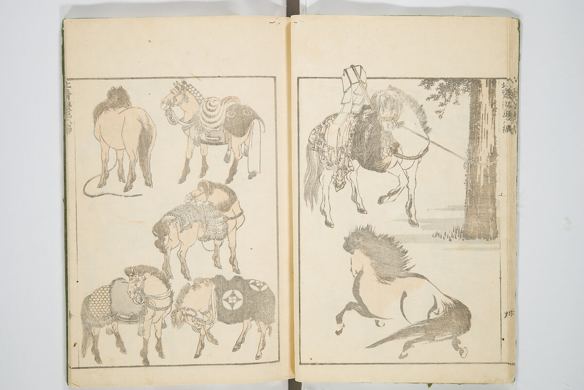 Transmitting the Spirit, Revealing the Form of Things, Volume 1 to 15 of Hokusai Sketchbooks (Denshin kaishu: Hokusai manga, shohen–jugohen) 伝神開手北斎漫画 初編-十五編, Katsushika Hokusai 葛飾北斎 (Japanese, Tokyo (Edo) 1760–1849 Tokyo (Edo)), Set of fifteen woodblock printed books; ink and color on paper, Japan