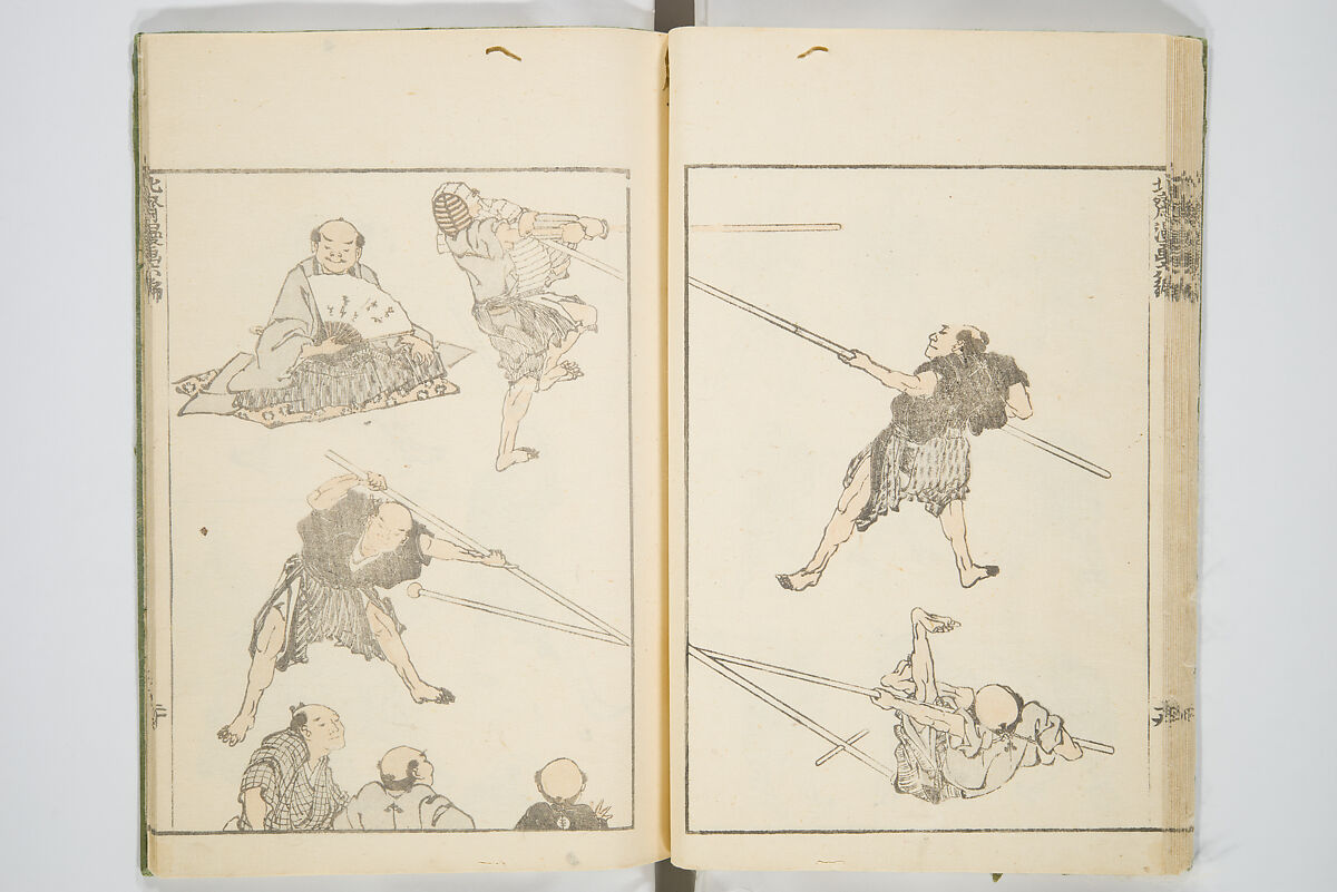 Transmitting the Spirit, Revealing the Form of Things, Volume 1 to 15 of Hokusai Sketchbooks (Denshin kaishu: Hokusai manga, shohen–jugohen) 伝神開手北斎漫画 初編-十五編, Katsushika Hokusai 葛飾北斎 (Japanese, Tokyo (Edo) 1760–1849 Tokyo (Edo)), Set of fifteen woodblock printed books; ink and color on paper, Japan