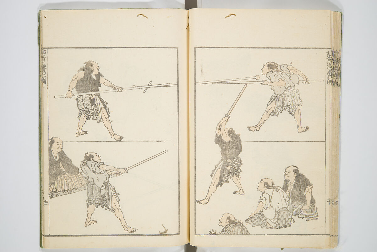 Transmitting the Spirit, Revealing the Form of Things, Volume 1 to 15 of Hokusai Sketchbooks (Denshin kaishu: Hokusai manga, shohen–jugohen) 伝神開手北斎漫画 初編-十五編, Katsushika Hokusai 葛飾北斎 (Japanese, Tokyo (Edo) 1760–1849 Tokyo (Edo)), Set of fifteen woodblock printed books; ink and color on paper, Japan