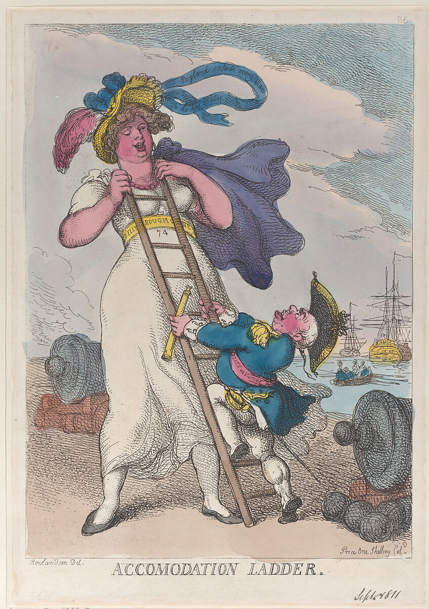 Accomodation Ladder, Thomas Rowlandson (British, London 1757–1827 London), Hand-colored etching 