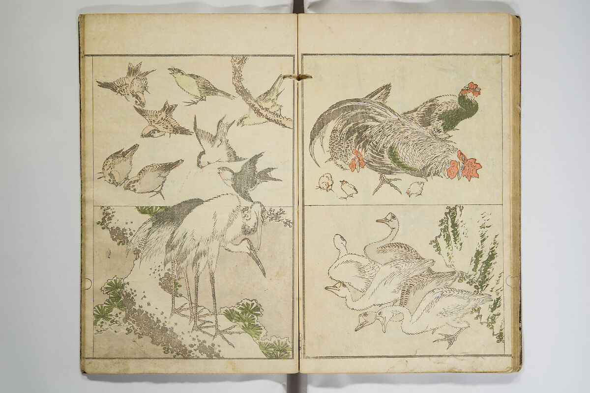 Perfect Pictures at a Glance (Shūga ichiran), Katsushika Hokusai 葛飾北斎 (Japanese, Tokyo (Edo) 1760–1849 Tokyo (Edo)), Woodblock printed book; ink, color, mica, and metallic pigments on paper, Japan