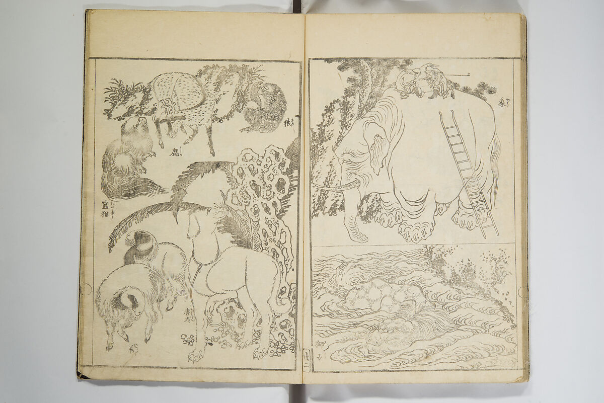 Picture Album Transmitting the Spirit: The Hokusai Drawing Style (Denshin gafu Hokusai gashiki), Katsushika Hokusai 葛飾北斎 (Japanese, Tokyo (Edo) 1760–1849 Tokyo (Edo)), Woodblock printed book; ink on paper, Japan