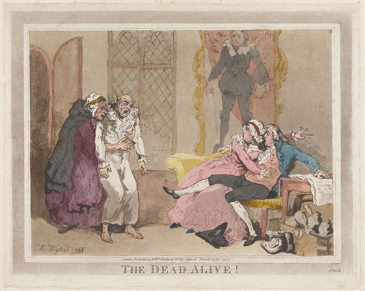The Dead Alive!, Thomas Rowlandson (British, London 1757–1827 London), Hand-colored etching; a reissue 
