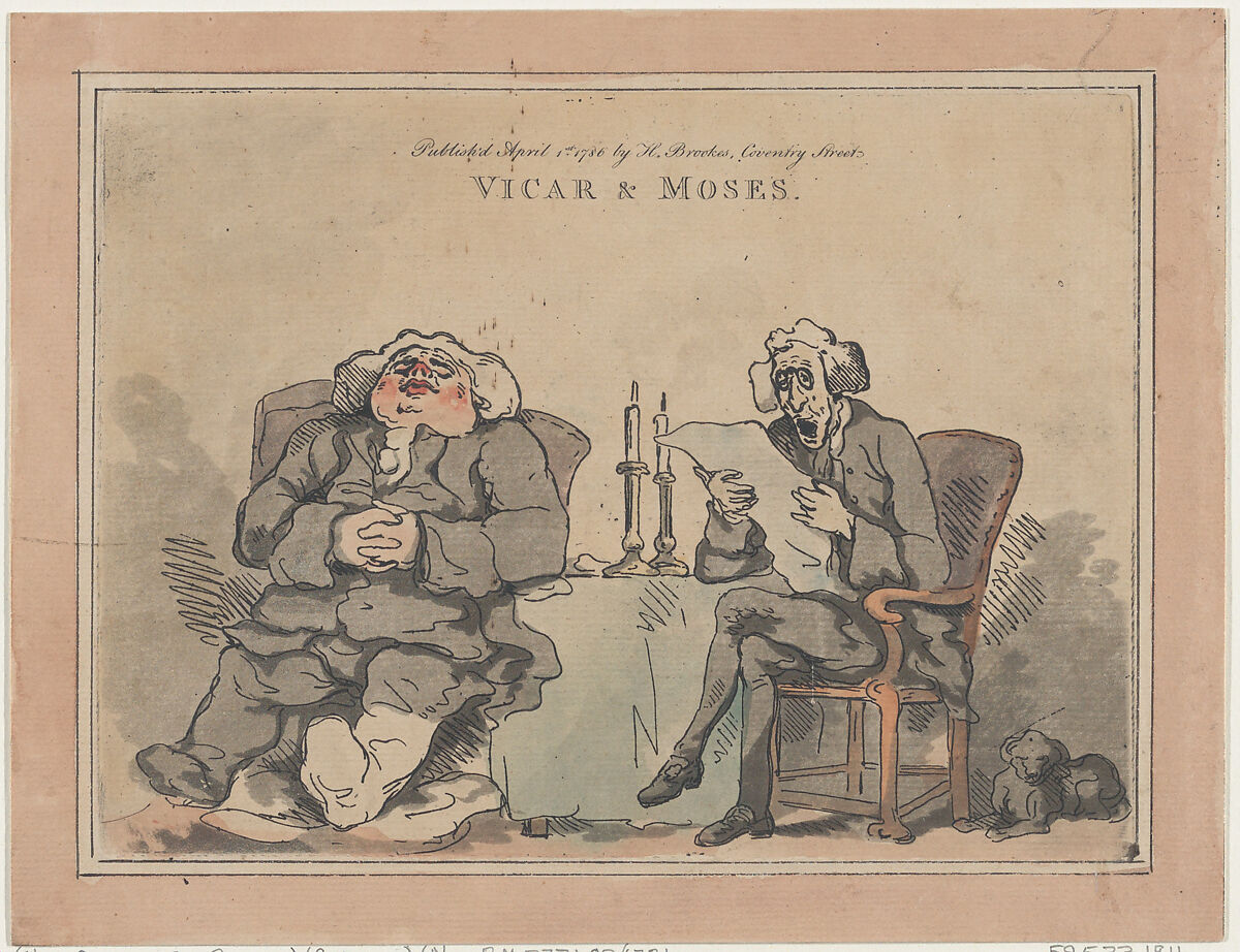 Vicar & Moses, Thomas Rowlandson (British, London 1757–1827 London), Hand-colored etching and aquatint 