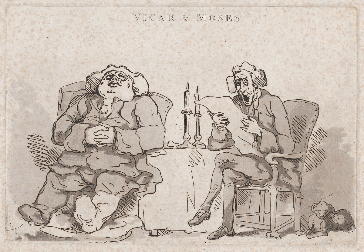 Vicar & Moses, Thomas Rowlandson (British, London 1757–1827 London), Etching and aquatint; before publication line 