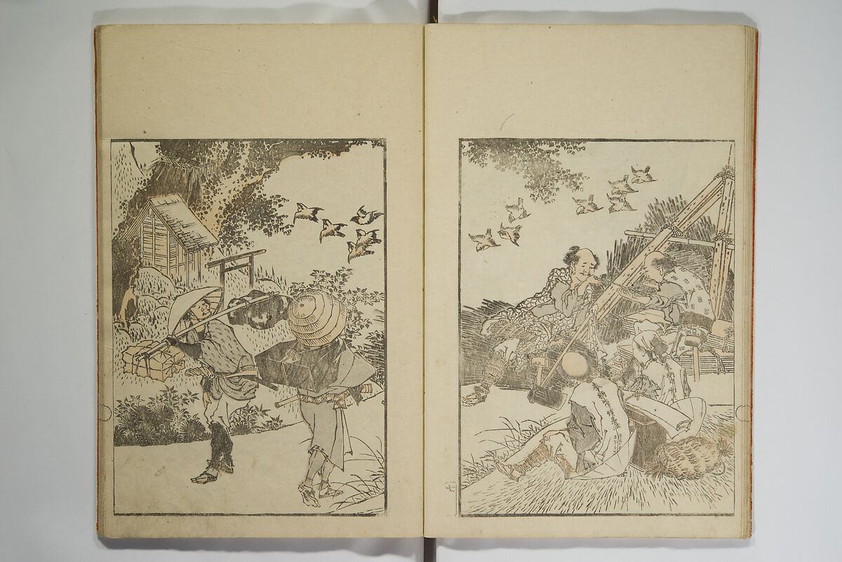 Picture Album Transmitting the Spirit: The Hokusai Drawing Style (Denshin gafu Hokusai gashiki), Katsushika Hokusai 葛飾北斎 (Japanese, Tokyo (Edo) 1760–1849 Tokyo (Edo)), Set of three woodblock printed books; ink on paper, Japan