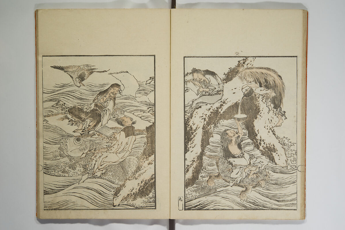 Picture Album Transmitting the Spirit: The Hokusai Drawing Style (Denshin gafu Hokusai gashiki), Katsushika Hokusai 葛飾北斎 (Japanese, Tokyo (Edo) 1760–1849 Tokyo (Edo)), Set of three woodblock printed books; ink on paper, Japan