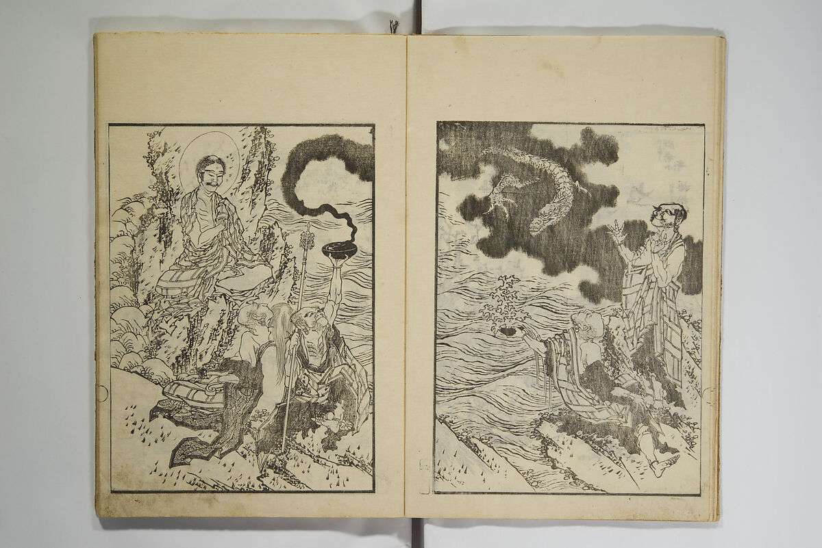 Picture Album Transmitting the Spirit: The Hokusai Drawing Style (Denshin gafu Hokusai gashiki), Katsushika Hokusai 葛飾北斎 (Japanese, Tokyo (Edo) 1760–1849 Tokyo (Edo)), Set of three woodblock printed books; ink on paper, Japan