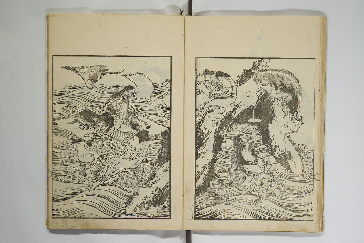 Picture Album Transmitting the Spirit: The Hokusai Drawing Style (Denshin gafu Hokusai gashiki), Katsushika Hokusai 葛飾北斎 (Japanese, Tokyo (Edo) 1760–1849 Tokyo (Edo)), Set of three woodblock printed books; ink on paper, Japan