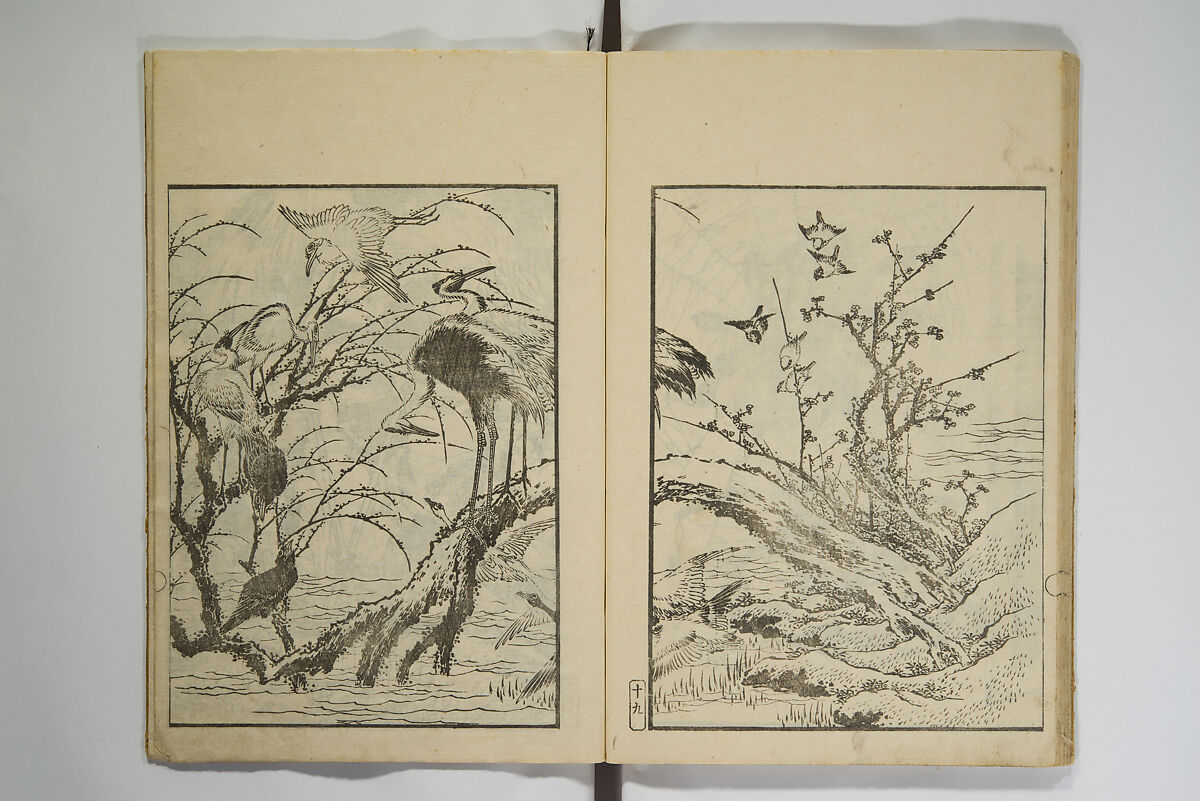 Picture Album Transmitting the Spirit: The Hokusai Drawing Style (Denshin gafu Hokusai gashiki), Katsushika Hokusai 葛飾北斎 (Japanese, Tokyo (Edo) 1760–1849 Tokyo (Edo)), Set of three woodblock printed books; ink on paper, Japan