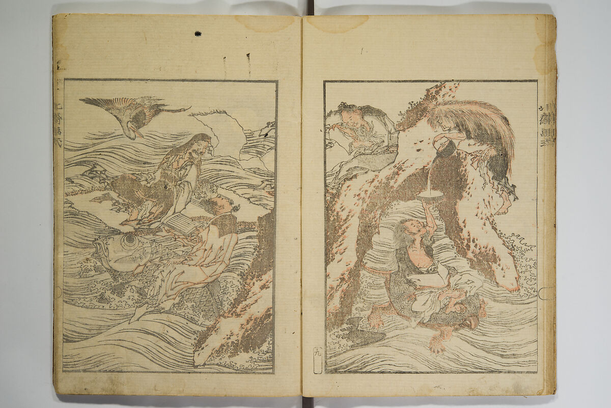 Picture Album Transmitting the Spirit: The Hokusai Drawing Style (Denshin gafu Hokusai gashiki), Katsushika Hokusai 葛飾北斎 (Japanese, Tokyo (Edo) 1760–1849 Tokyo (Edo)), Set of three woodblock printed books; ink on paper, Japan