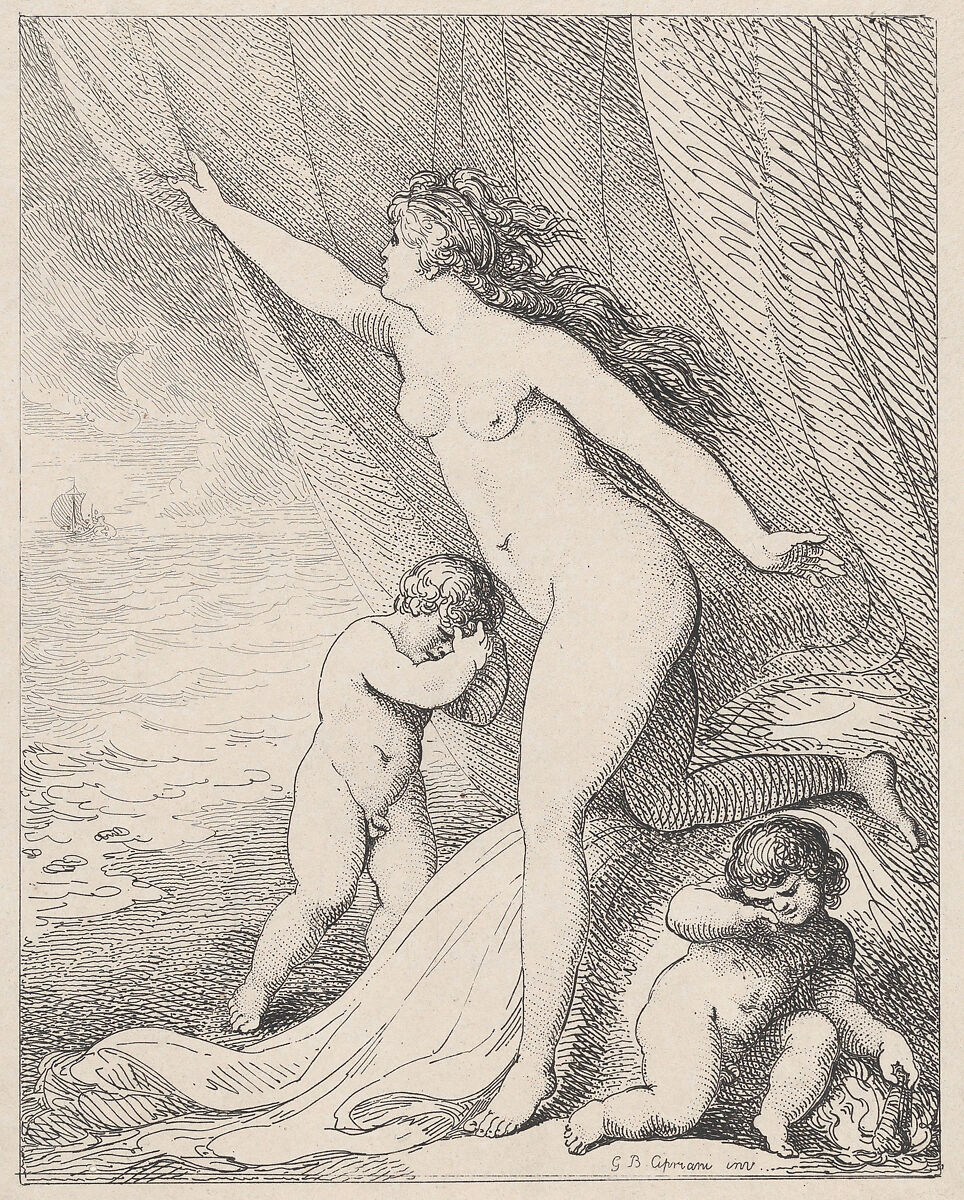 Ariadne Abandoned by Theseus, Thomas Rowlandson (British, London 1757–1827 London), Etching and stipple 