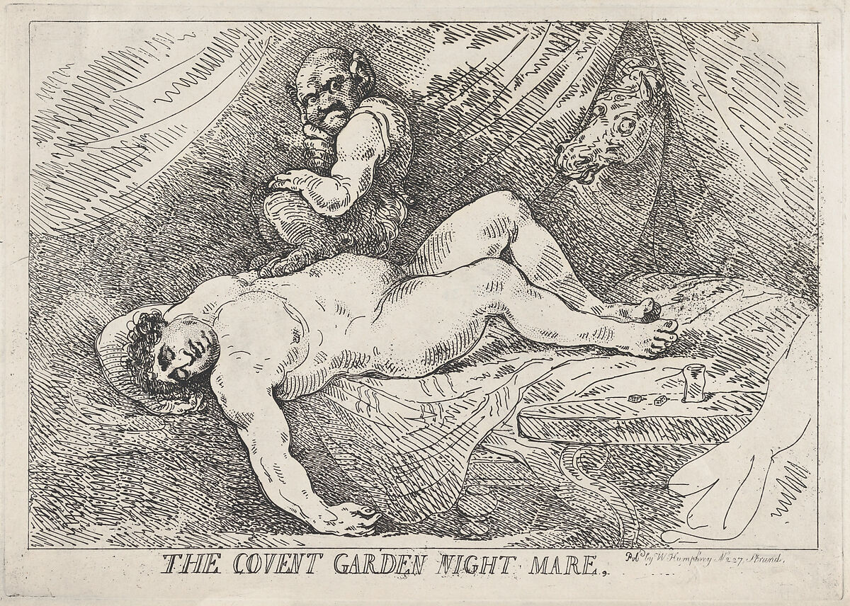 The Covent Garden Night Mare, Thomas Rowlandson (British, London 1757–1827 London), Etching 