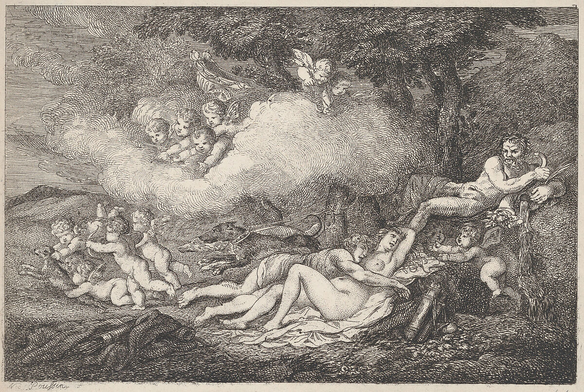 Mars and Sleeping Venus with Putti, Thomas Rowlandson (British, London 1757–1827 London), Etching 