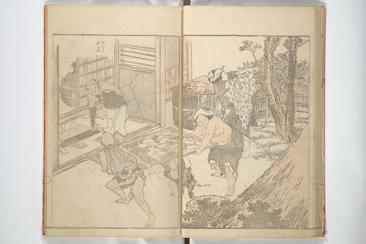 Various Pictures by Hokusai (Hokusai soga) 北斎麁画, Katsushika Hokusai 葛飾北斎 (Japanese, Tokyo (Edo) 1760–1849 Tokyo (Edo)), Woodblock printed book; ink and color on paper, Japan