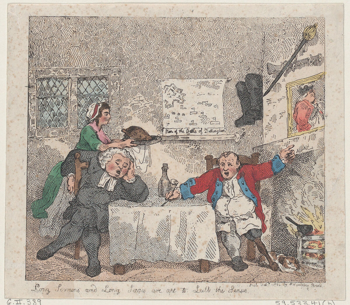 Long Sermons and Long Sieges are apt to Lull the Senses, Thomas Rowlandson (British, London 1757–1827 London), Etching and aquatint, hand-colored 