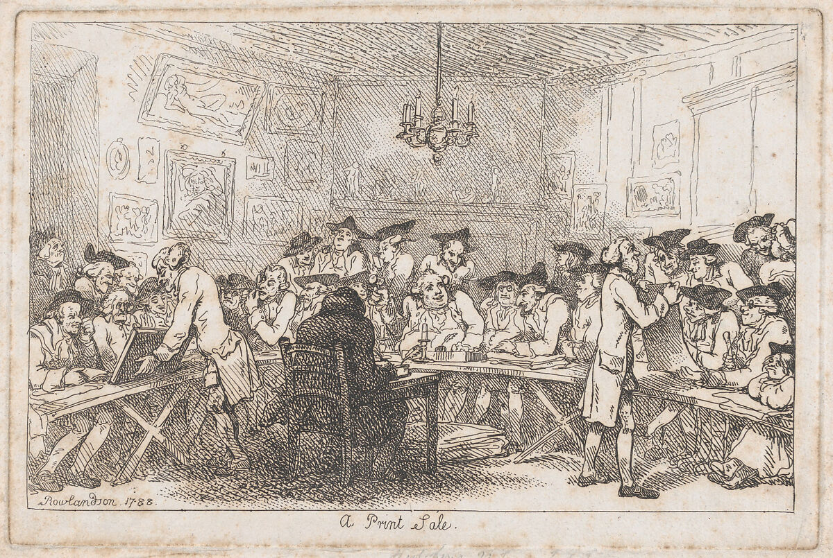 A Print Sale – A Night Auction, Thomas Rowlandson (British, London 1757–1827 London), Etching 