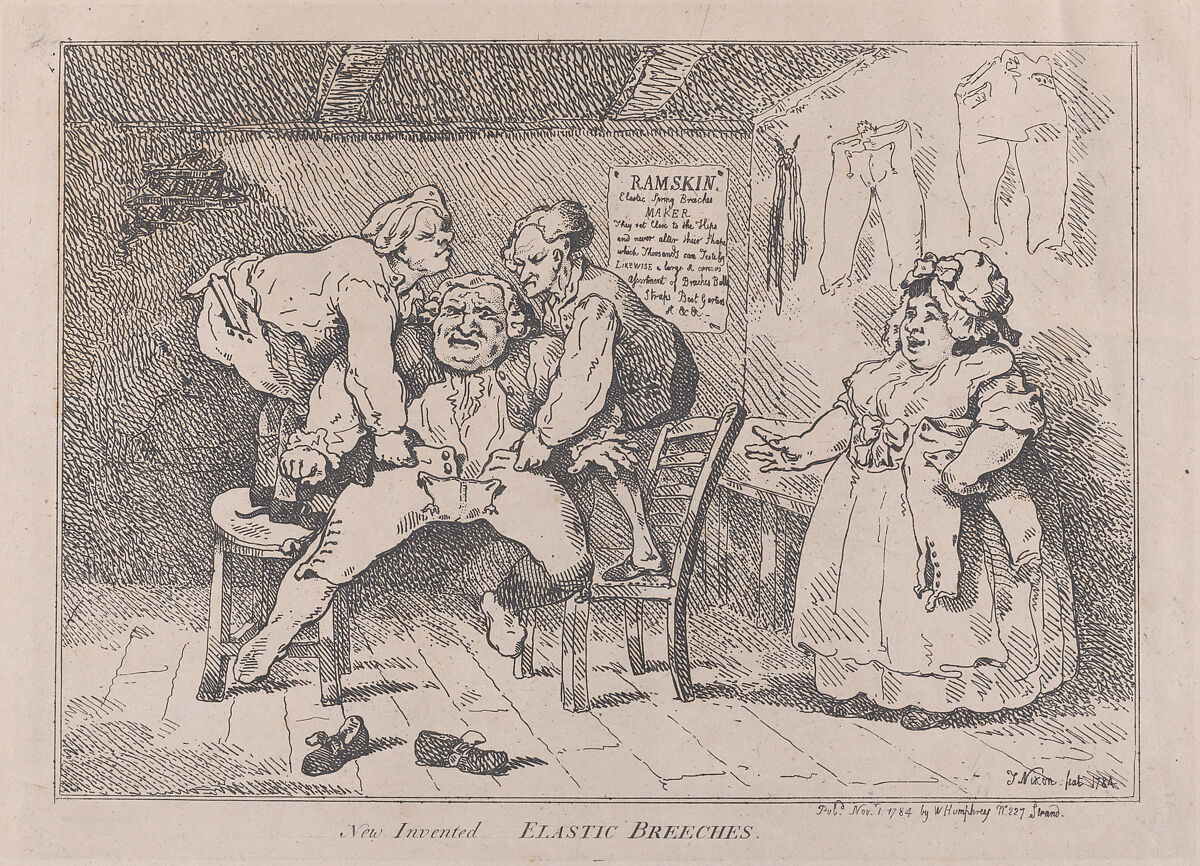 New Invented Elastic Breeches, Thomas Rowlandson (British, London 1757–1827 London), Etching 