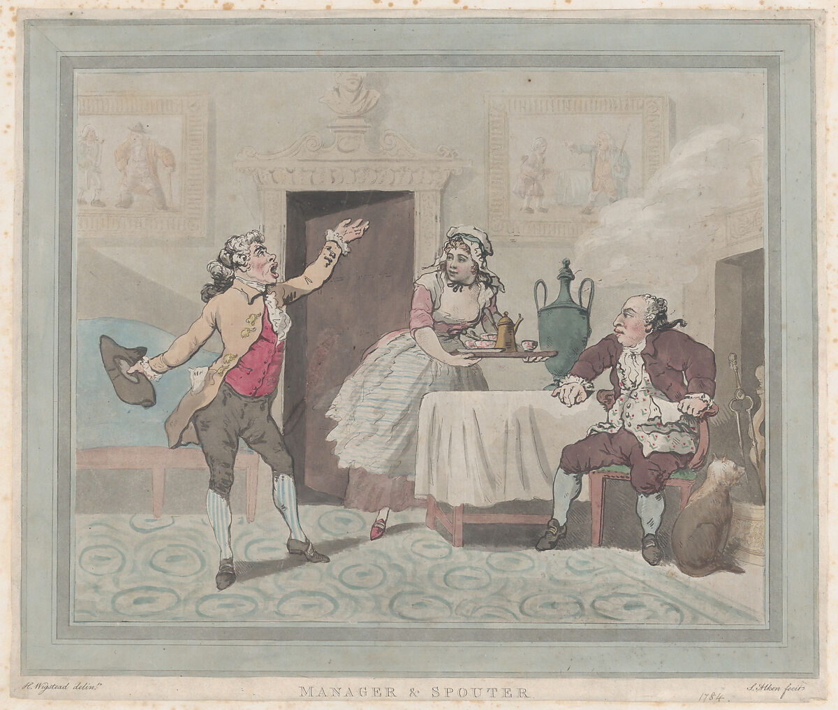 Manager & Spouter, After Henry Wigstead (British, 1745?–1800 Margate), Hand-colored etching, stipple and aquatint 