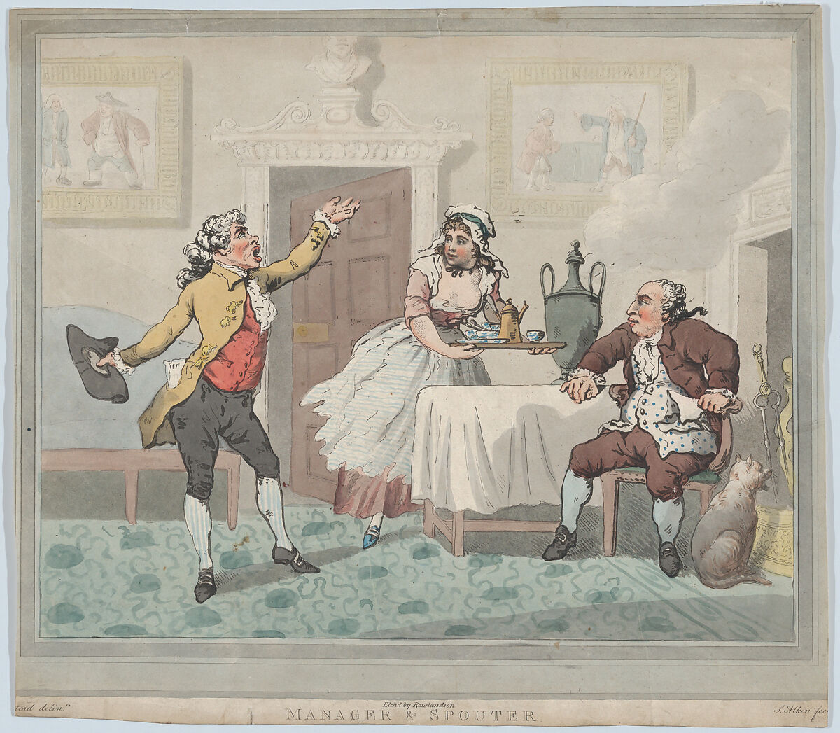 Manager & Spouter, After Henry Wigstead (British, 1745?–1800 Margate), Hand-colored etching, stipple and aquatint 