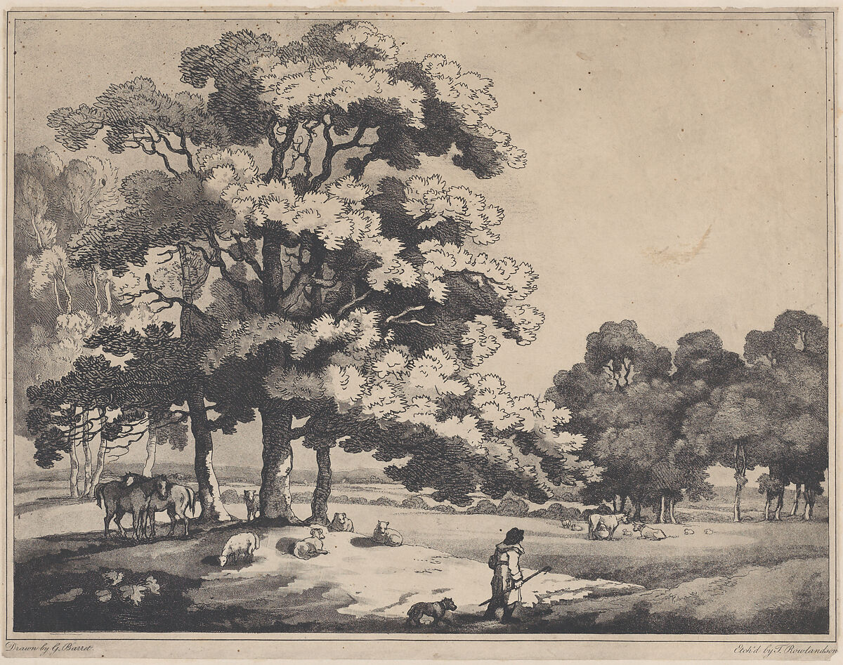 A Park Landscape, Thomas Rowlandson (British, London 1757–1827 London), Etching and aquatint 