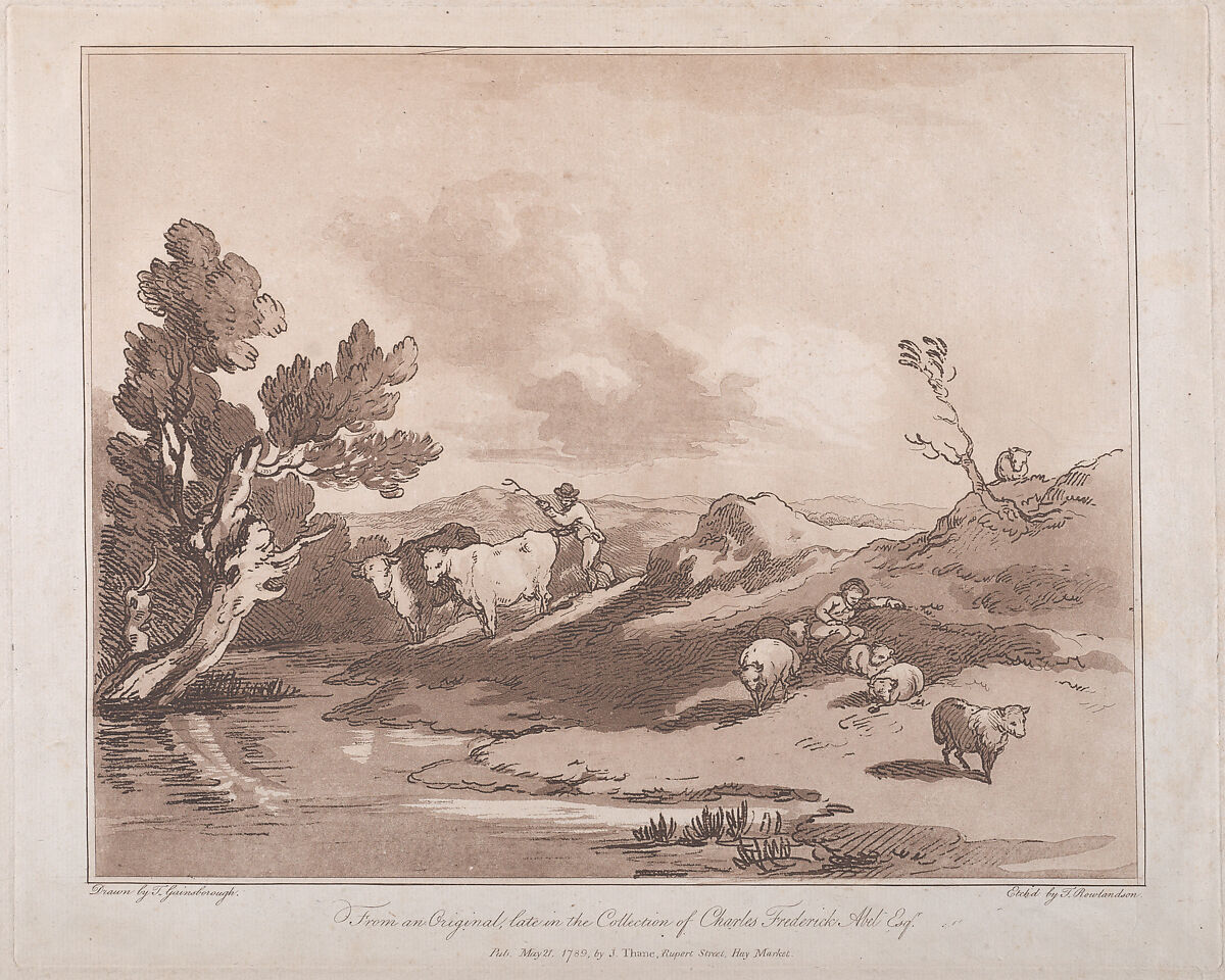 Landscape with a Figure Herding Cattle, and a Shepherd Resting, Thomas Rowlandson (British, London 1757–1827 London), Etching, soft-ground etching and aquatint 
