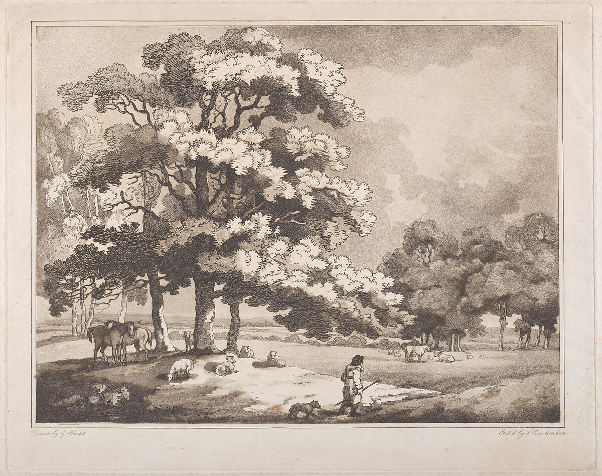 A Park Landscape, Thomas Rowlandson (British, London 1757–1827 London), Etching, aquatint and roulette 