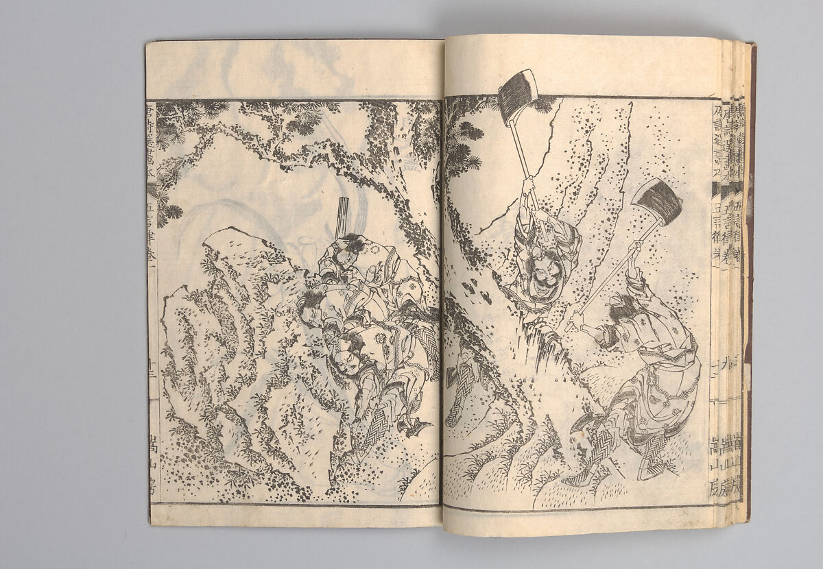 Illustrated “Anthology of Tang-Dynasty Poems” in Five-Syllable Lines (Tōshisen ehon gogon ritsu hairitsu) 画本唐詩選五言律排律, Katsushika Hokusai 葛飾北斎 (Japanese, Tokyo (Edo) 1760–1849 Tokyo (Edo)), Format: 5 volumes, fukurotoji (pouch binding); chūbon, Japan