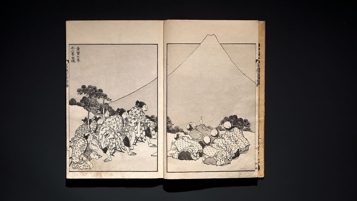 One Hundred Views of Mount Fuji (Fugaku hyakkei) 富嶽百景, Katsushika Hokusai 葛飾北斎 (Japanese, Tokyo (Edo) 1760–1849 Tokyo (Edo)), Set of three woodblock printed books; ink on paper, Japan
