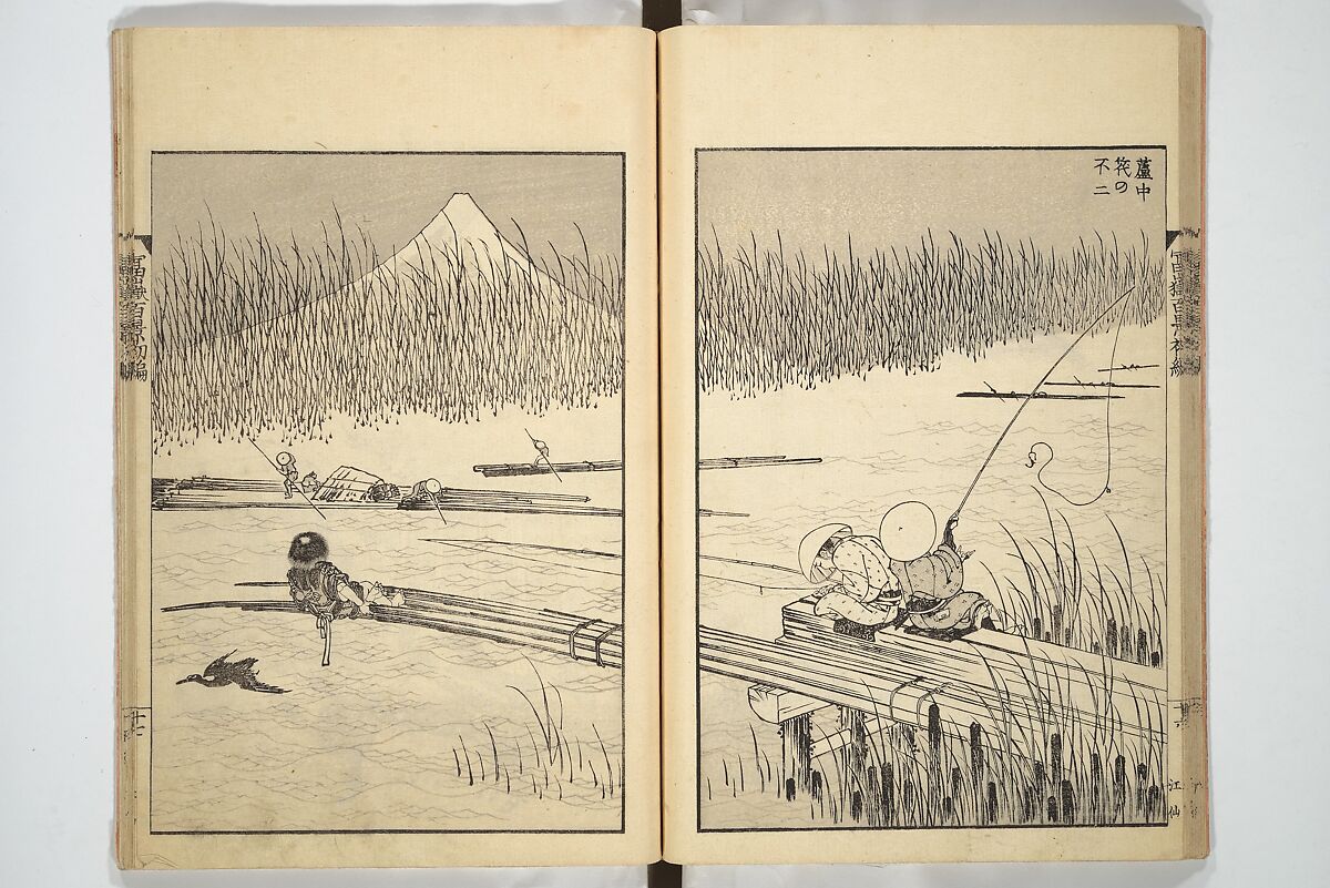 One Hundred Views of Mount Fuji (Fugaku hyakkei) 富嶽百景, Katsushika Hokusai 葛飾北斎 (Japanese, Tokyo (Edo) 1760–1849 Tokyo (Edo)), Set of three woodblock printed books; ink on paper, Japan