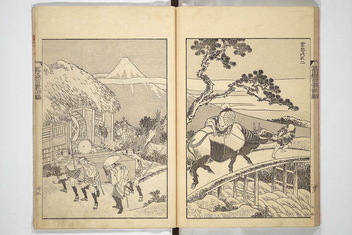 One Hundred Views of Mount Fuji (Fugaku hyakkei) 富嶽百景, Katsushika Hokusai 葛飾北斎 (Japanese, Tokyo (Edo) 1760–1849 Tokyo (Edo)), Set of three woodblock printed books; ink on paper, Japan